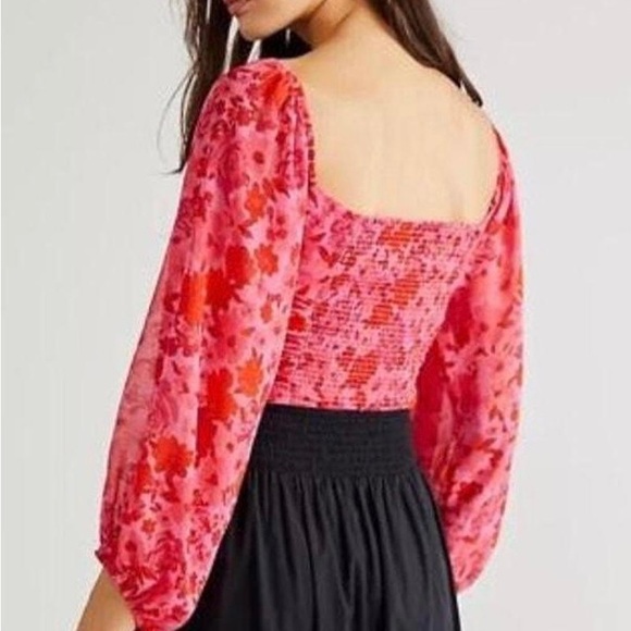 Free People Oh Lala Floral Rosette Crop Top Pink Red Y2K 90’s Valentine’s - Picture 2 of 6